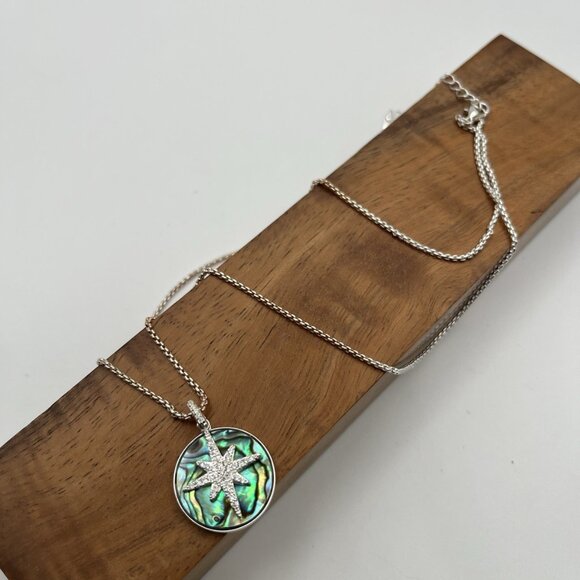 Journey LA CN Abalone Starburst Pendant Necklace Silver Tone Fashion Costume - Picture 1 of 6